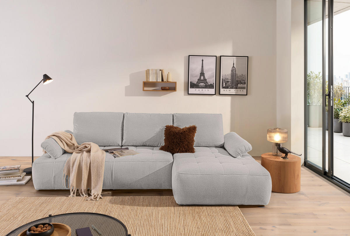 ECKSOFA Hellgrau Webstoff  - Hellgrau/Schwarz, KONVENTIONELL, Kunststoff/Textil (282/162cm) - Carryhome