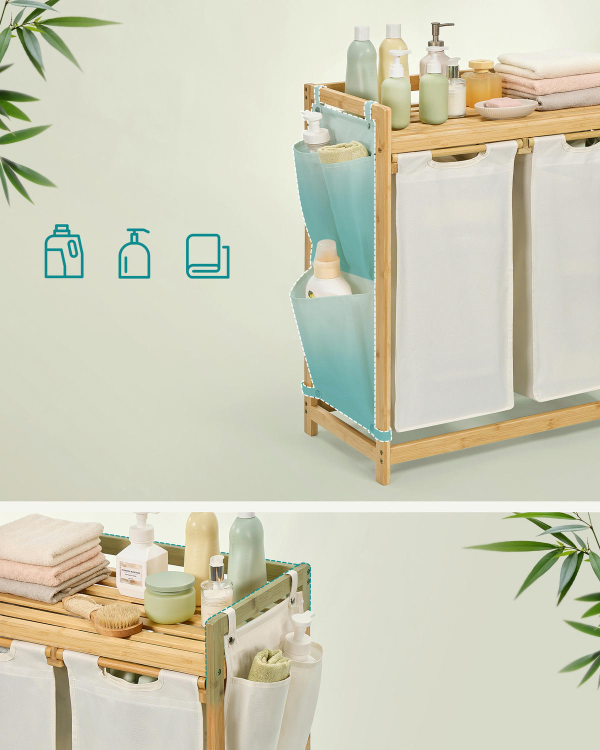 KÔŠ NA BIELIZEŇ, écru - écru, Basics, textil/prírodné materiály (63/78/33cm)