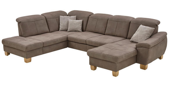 WOHNLANDSCHAFT Graubraun Mikrofaser - Wildeiche/Graubraun, KONVENTIONELL, Holz/Textil (243/343/185cm) - Voleo