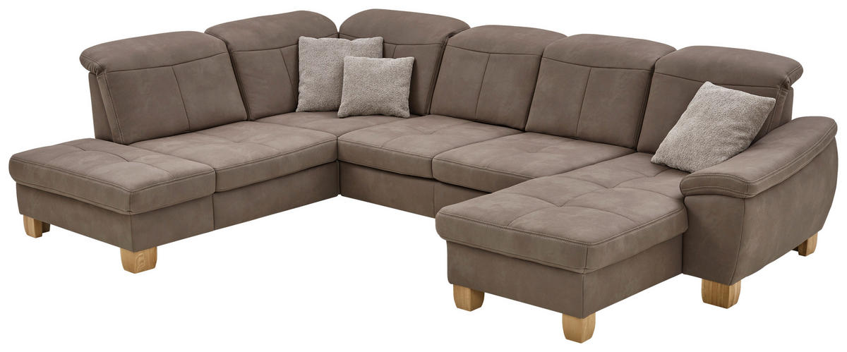 WOHNLANDSCHAFT in Mikrofaser Graubraun  - Wildeiche/Graubraun, KONVENTIONELL, Holz/Textil (243/343/185cm) - Voleo