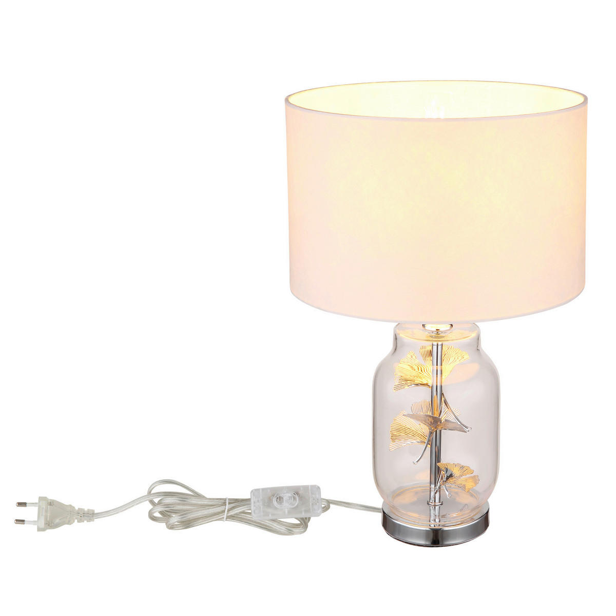STOLNÁ LAMPA, E27, 25/38 cm  - priehľadné/biela, Konventionell, kov/textil (25/38cm) - Globo