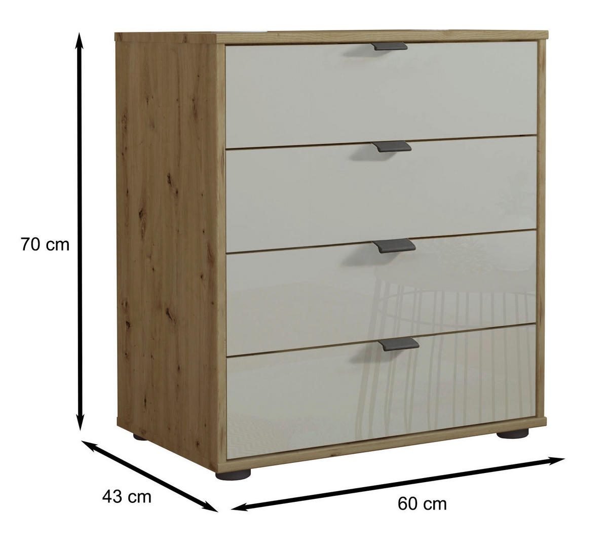 KOMMODE  in 60/70/43 cm  - Schieferfarben/Eiche Bianco, KONVENTIONELL, Glas/Holzwerkstoff (60/70/43cm) - Dieter Knoll