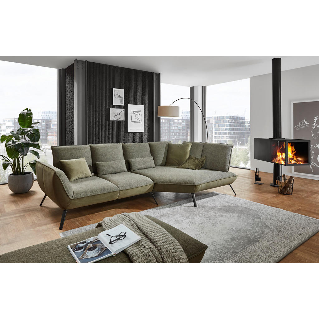 Thumbnail - Moderano Ecksofa, Olivgrün, Textil, 5-Sitzer, Ottomane links, L-Form, 320x169 cm, Fußauswahl, Armteilvarianten, Typenaus...