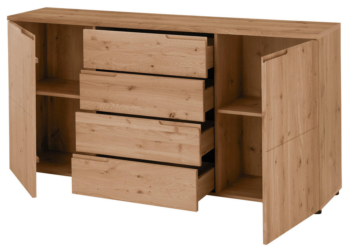 TÁLALÓSZEKRÉNY 165/80/40 cm  - tölgyfa színű/ezüstszínű, Design, műanyag/faalapú anyag (165/80/40cm) - Linea Natura