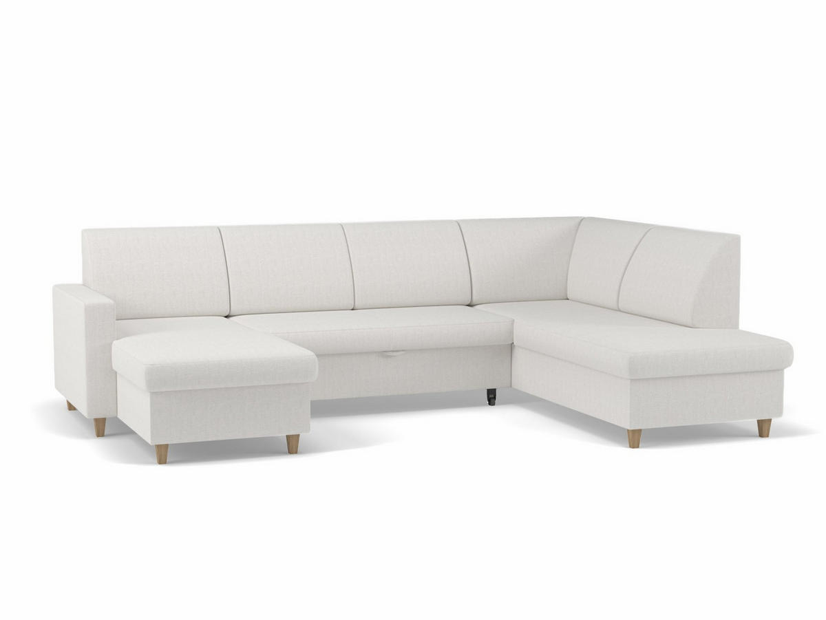 WOHNLANDSCHAFT Bouclé Creme  - Buchefarben/Creme, Design, Holz/Holzwerkstoff (310/160/145cm) - MID.YOU