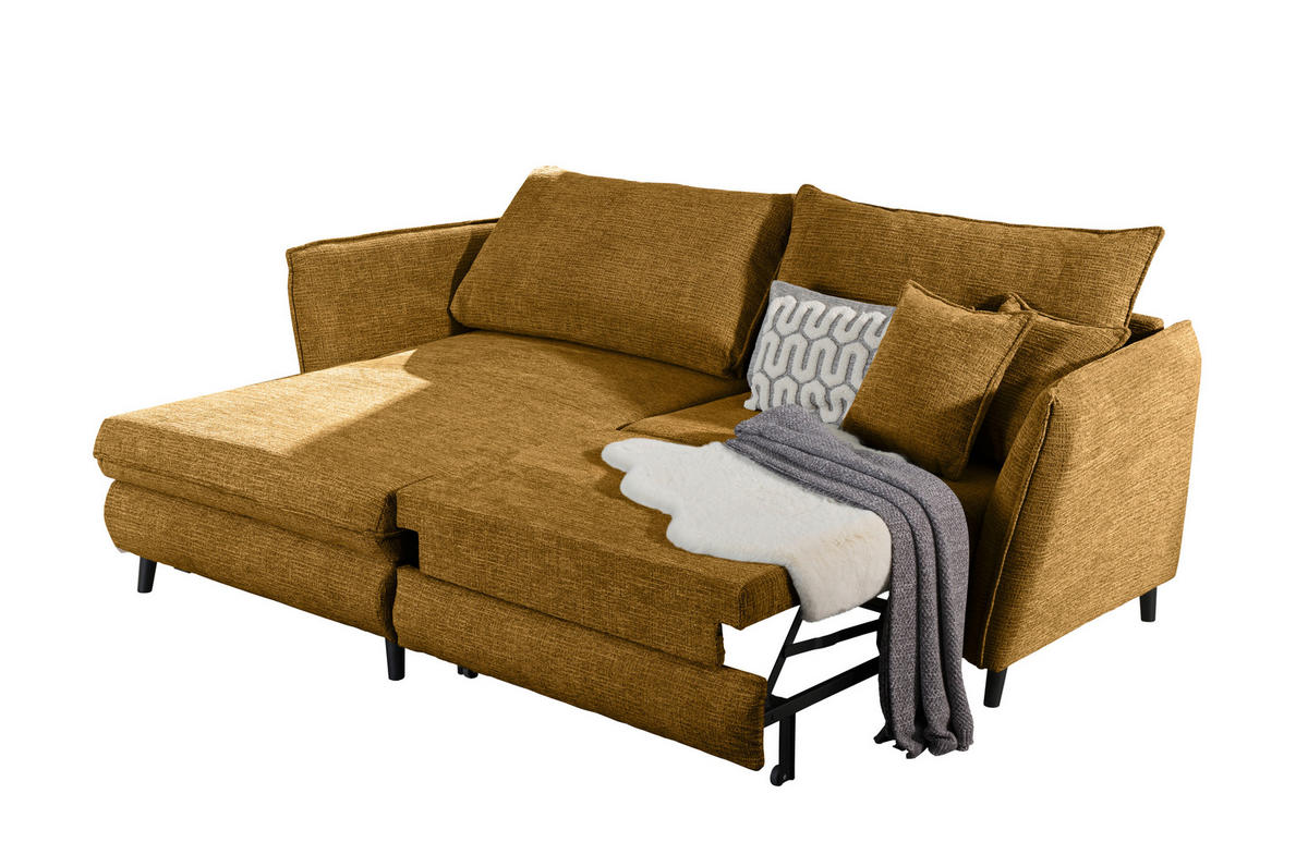 HÖRNSOFFA i struktur senapsgul  - svart/senapsgul, Design, trä/textil (245/161cm) - Livetastic
