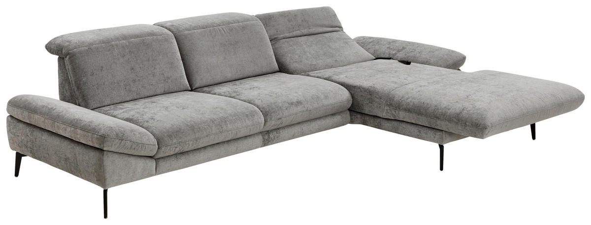 ECKSOFA in Chenille Grau  - Schwarz/Grau, Design, Textil/Metall (188/319cm) - Beldomo System