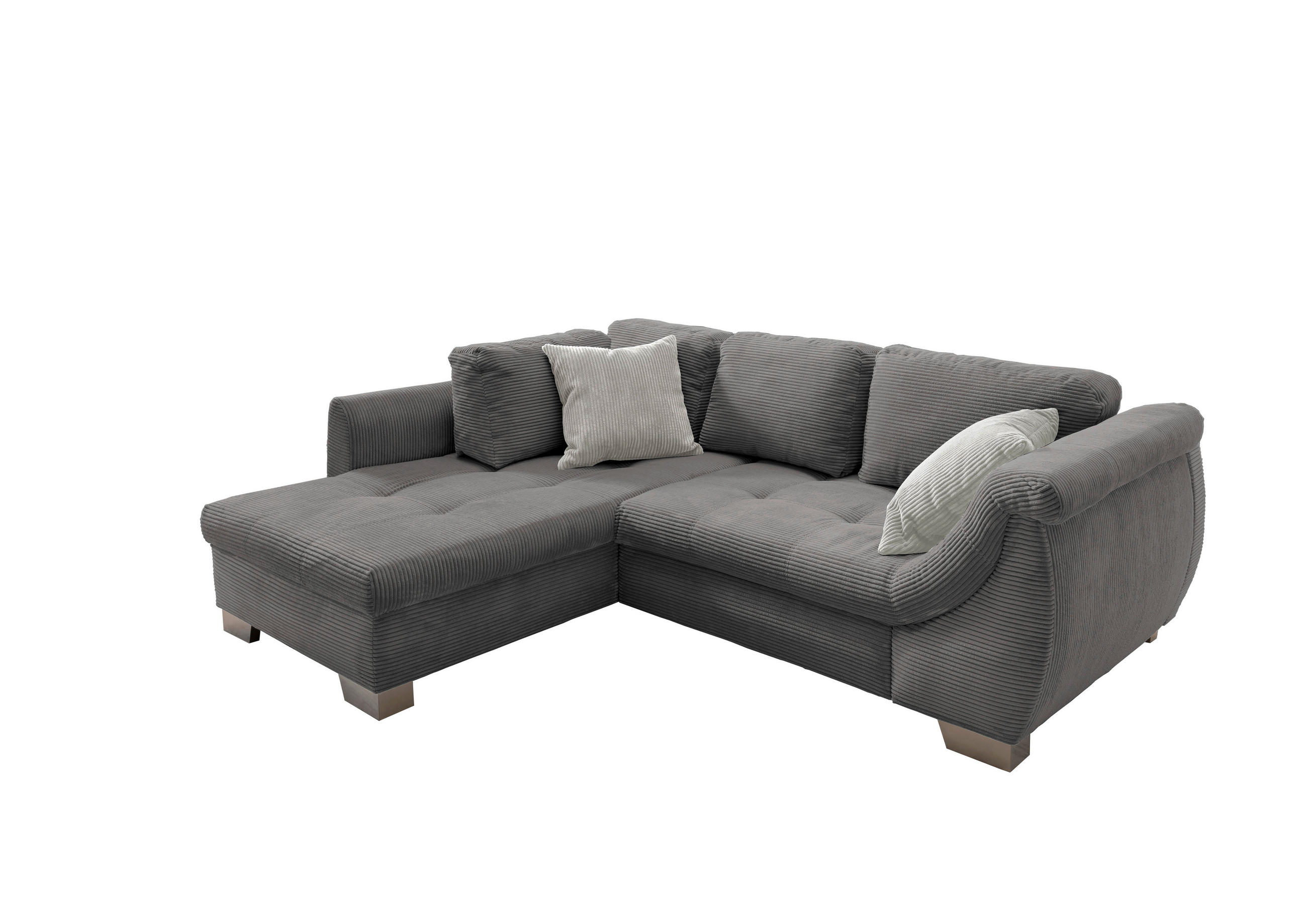 ECKSOFA Grau Cord  - Silberfarben/Grau, Design, Holz/Textil (190/250cm) - MID.YOU