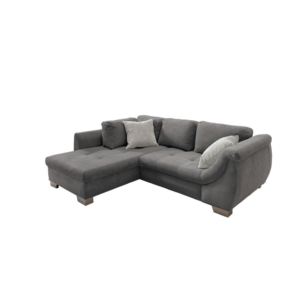 Thumbnail - Mid.you Ecksofa, Grau, Textil, Buche, Streifen, 4-Sitzer, Füllung: Schaumstoff, Ottomane links, L-Form, 250x190 cm, Made...