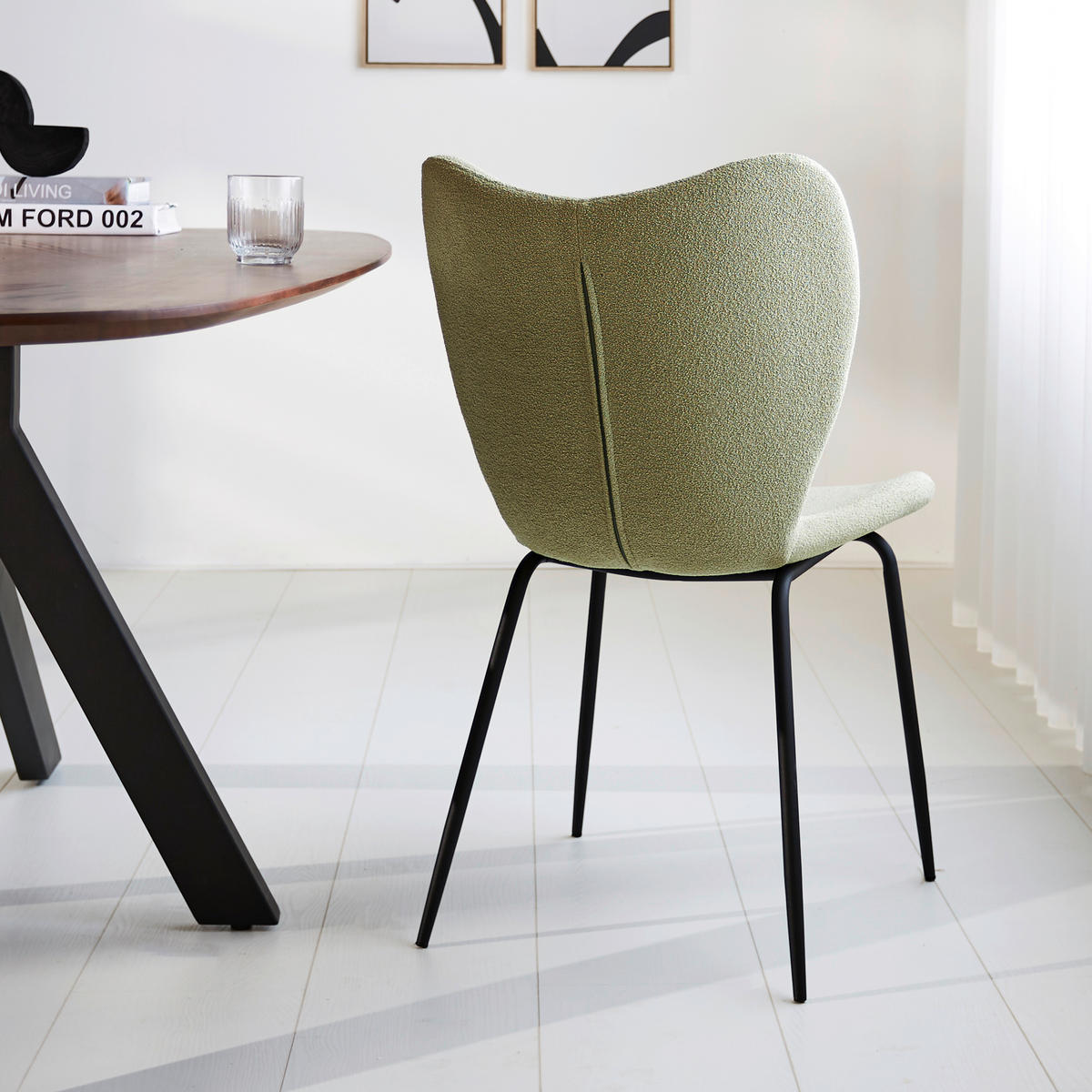 STUHL-SET 2 Stück  in Bouclé  - Schwarz/Grün, MODERN, Textil/Metall (50/88,5/42cm) - MID.YOU