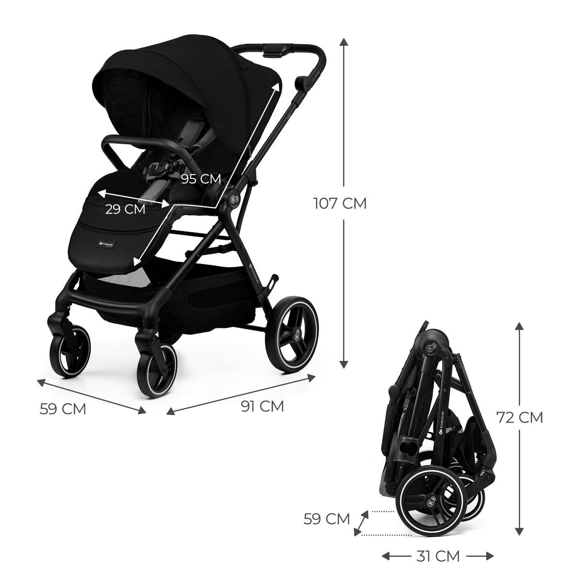 BUGGY Yoxi  - Schwarz Hochglanz/Schwarz, Basics, Kunststoff/Textil (59/91/106cm) - Kinderkraft