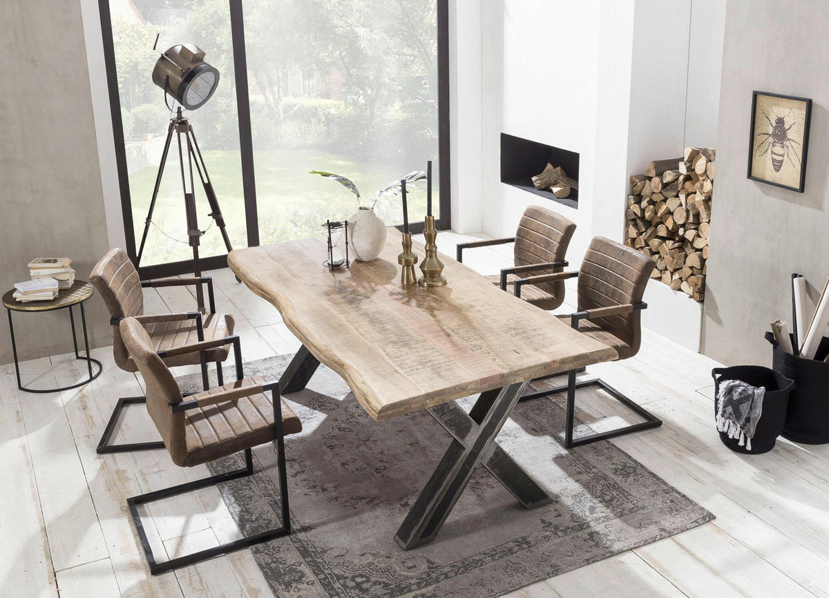 ESSTISCH 240/100/76 cm Echtholz  Holz, Metall rechteckig Naturfarben, Schwarz  - Schwarz/Naturfarben, MODERN, Holz/Metall (240/100/76cm) - MID.YOU