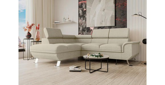 ECKSOFA Creme Struktur  - Silberfarben/Creme, KONVENTIONELL, Textil/Metall (207/268cm) - Carryhome