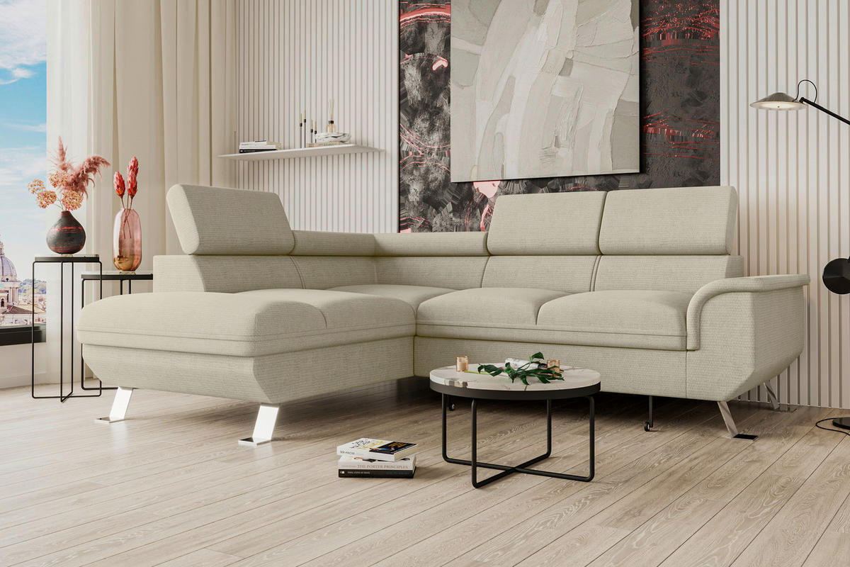 ECKSOFA in Struktur Creme  - Silberfarben/Creme, Konventionell, Textil/Metall (207/268cm) - MID.YOU