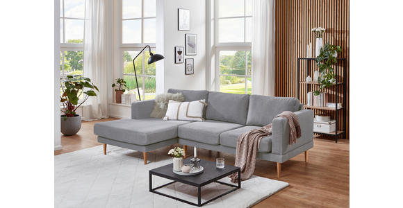 ECKSOFA  in Flachgewebe Hellgrau Rückenkissen, Rücken echt  154/240 cm  - Buchefarben/Hellgrau, KONVENTIONELL, Holz/Textil (154/240cm) - Carryhome