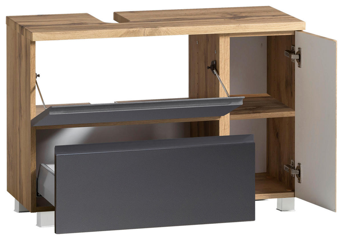 WASCHBECKENUNTERSCHRANK 85/56/35 cm  - Eiche Wotan/Grau, MODERN, Holzwerkstoff (85/56/35cm) - Held