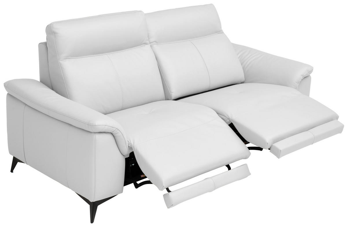 3-SITZER-SOFA in Echtleder Weiss  - Weiss/Schwarz, Design, Leder/Metall (208/105/98cm) - Emilio Belluti