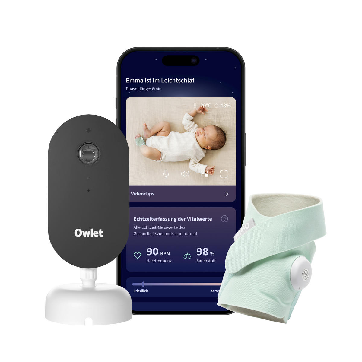 BABYPHONE - Mintgrün, Basics, Textil (5,5/13cm) - Owlet