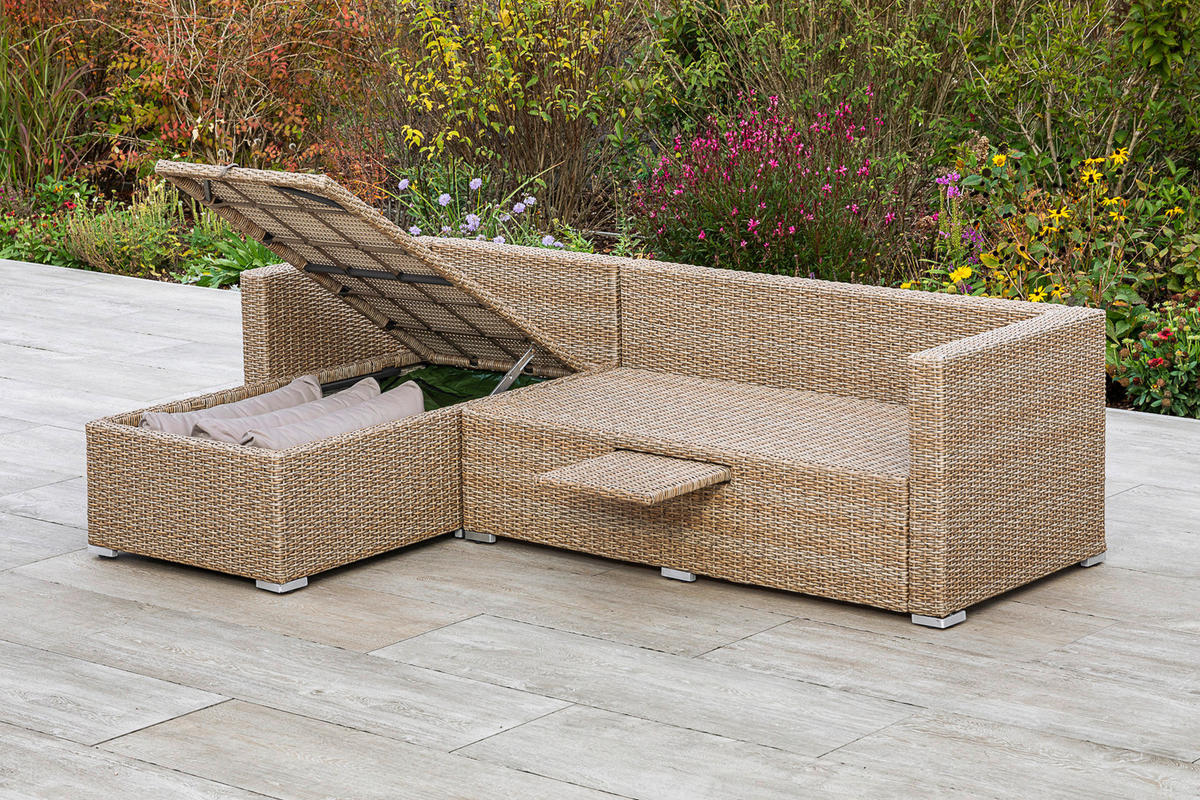 LOUNGEGARNITUR 215/140 cm Stahl  - Naturfarben, MODERN, Kunststoff/Metall (215/140cm) - Gardenson