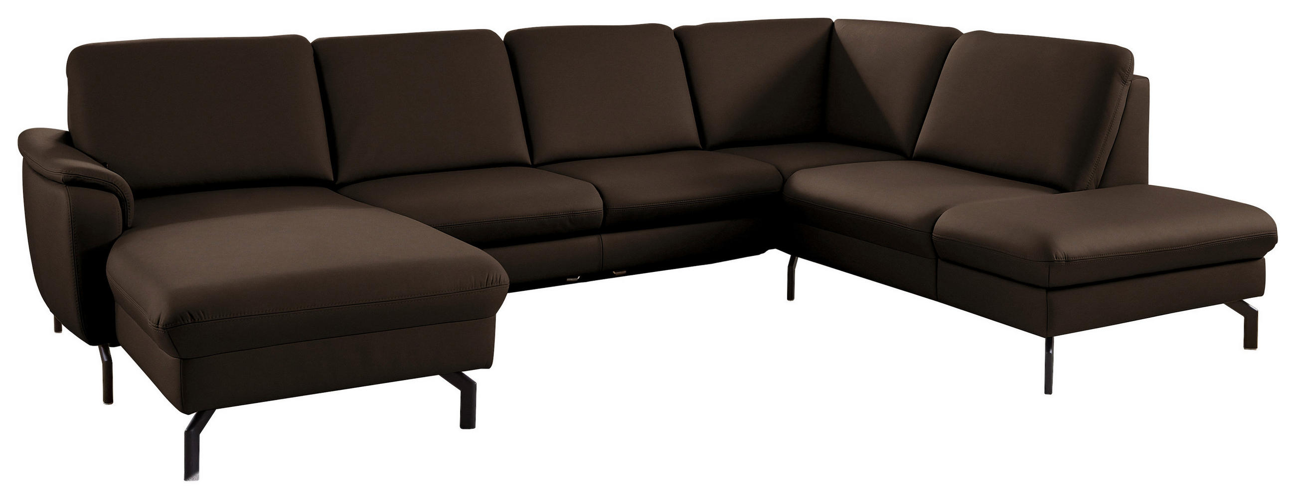 WOHNLANDSCHAFT Echtleder Dunkelbraun  - Dunkelbraun/Schwarz, Konventionell, Leder/Metall (168/306/224cm) - Beldomo Premium
