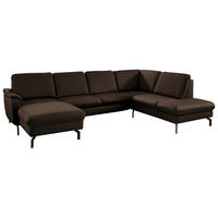 WOHNLANDSCHAFT Echtleder Dunkelbraun  - Dunkelbraun/Schwarz, Konventionell, Leder/Metall (168/306/224cm) - Beldomo Premium