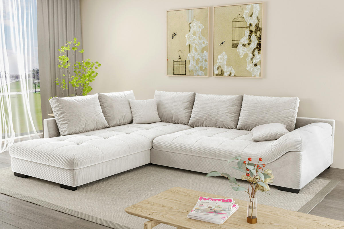 ECKSOFA Naturfarben Cord Zierkissen, Rückenkissen, Rücken echt  - Schwarz/Naturfarben, KONVENTIONELL, Holz/Textil (202/298cm) - Carryhome