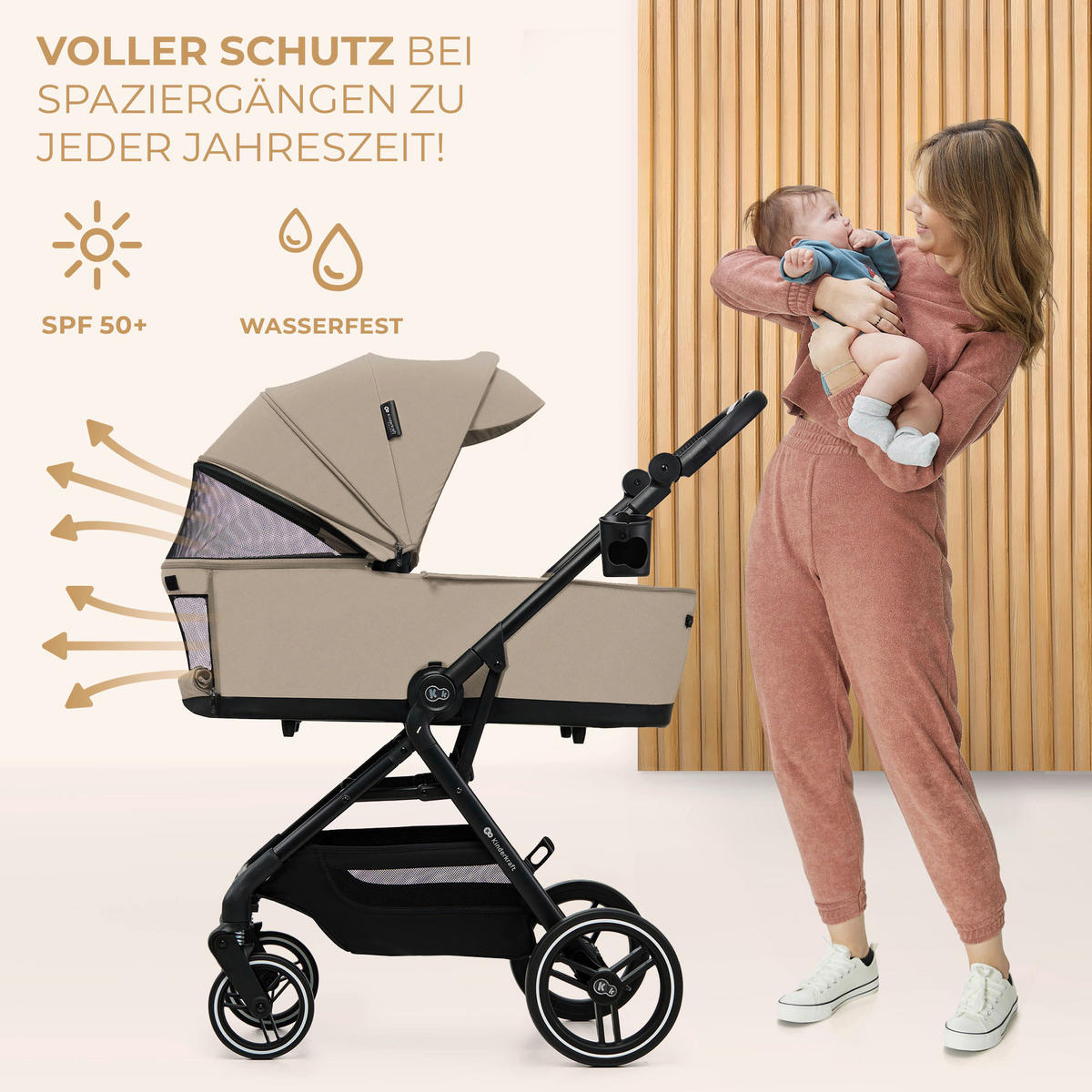 KINDERWAGEN Yoxi 3in1  - Schwarz Hochglanz/Beigebraun, Basics, Kunststoff/Textil (107/59/97cm) - Kinderkraft