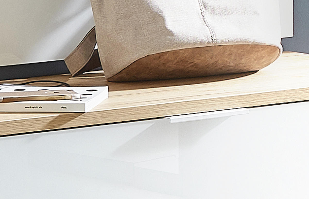 GARDEROBENBANK 89/49/40 cm  - Weiss/Eichefarben, Konventionell, Glas/Holzwerkstoff (89/49/40cm)