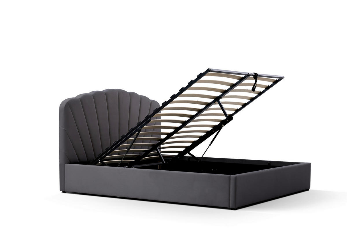 POLSTERBETT 180/200 cm, inkl. Lattenrost, Bettkasten,  in Grau  - Schwarz/Naturfarben, Trend, Holz/Kunststoff (180/200cm) - Ambia Home