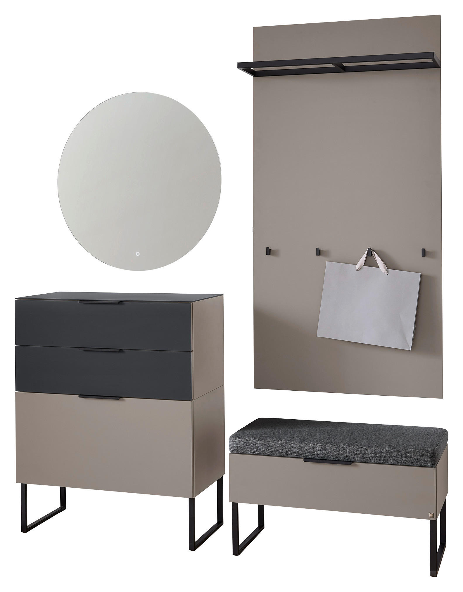 GARDEROBE 5-teilig  in 180/202/40 cm  - Dunkelgrau/Grau, Design, Glas/Holzwerkstoff (180/202/40cm) - Musterring