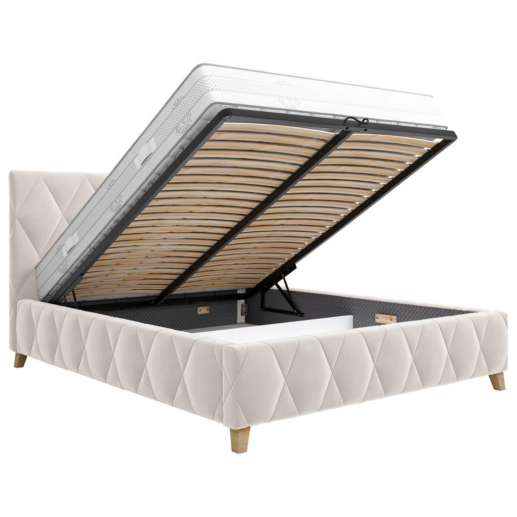 Thumbnail - Mid.you Polsterbett, Cappuccino, Metall, Buche, 180x200 cm, Bettkasten, Lattenrost, gepolstertes Kopfteil, Stoffauswahl,...