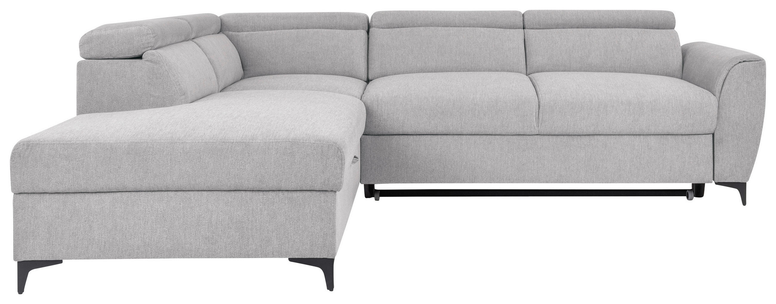 ECKSOFA in Velours Hellgrau  - Hellgrau/Schwarz, Konventionell, Textil/Metall (217/255cm) - MID.YOU