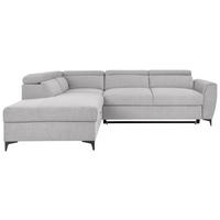 ECKSOFA in Velours Hellgrau  - Hellgrau/Schwarz, Konventionell, Textil/Metall (217/255cm) - MID.YOU
