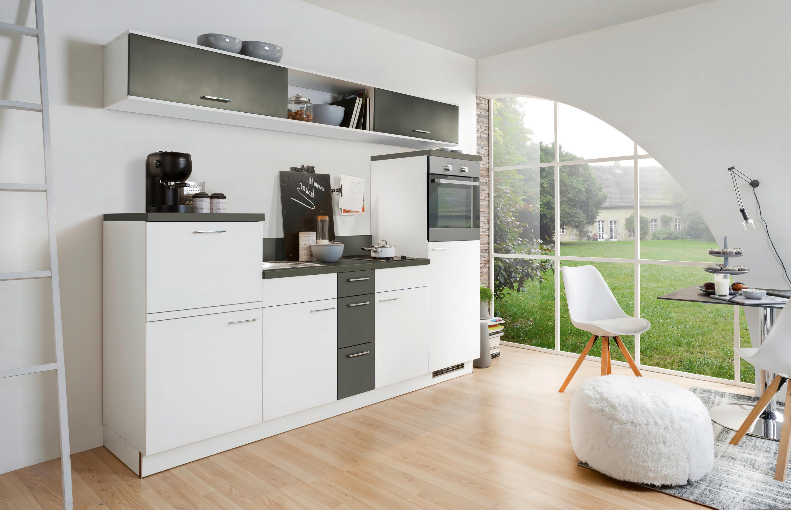 KÜCHENBLOCK 250 cm   in Grau, Weiß  - Edelstahlfarben/Weiß, Design, Holzwerkstoff/Metall (250cm) - Welnova