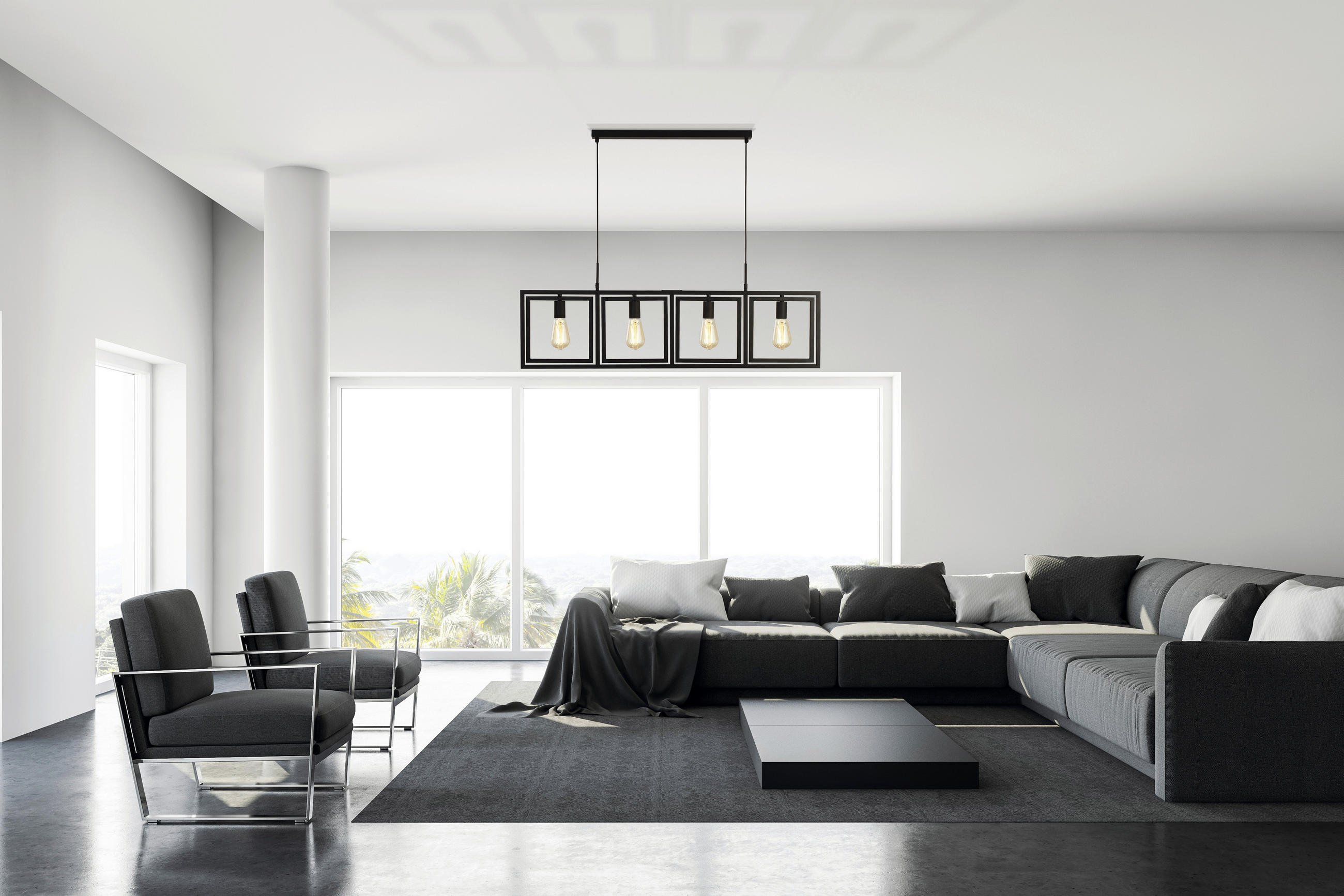 HÄNGELEUCHTE Plaza 113,5/25/150 cm   - Schwarz, LIFESTYLE, Metall (113,5/25/150cm) - Searchlight