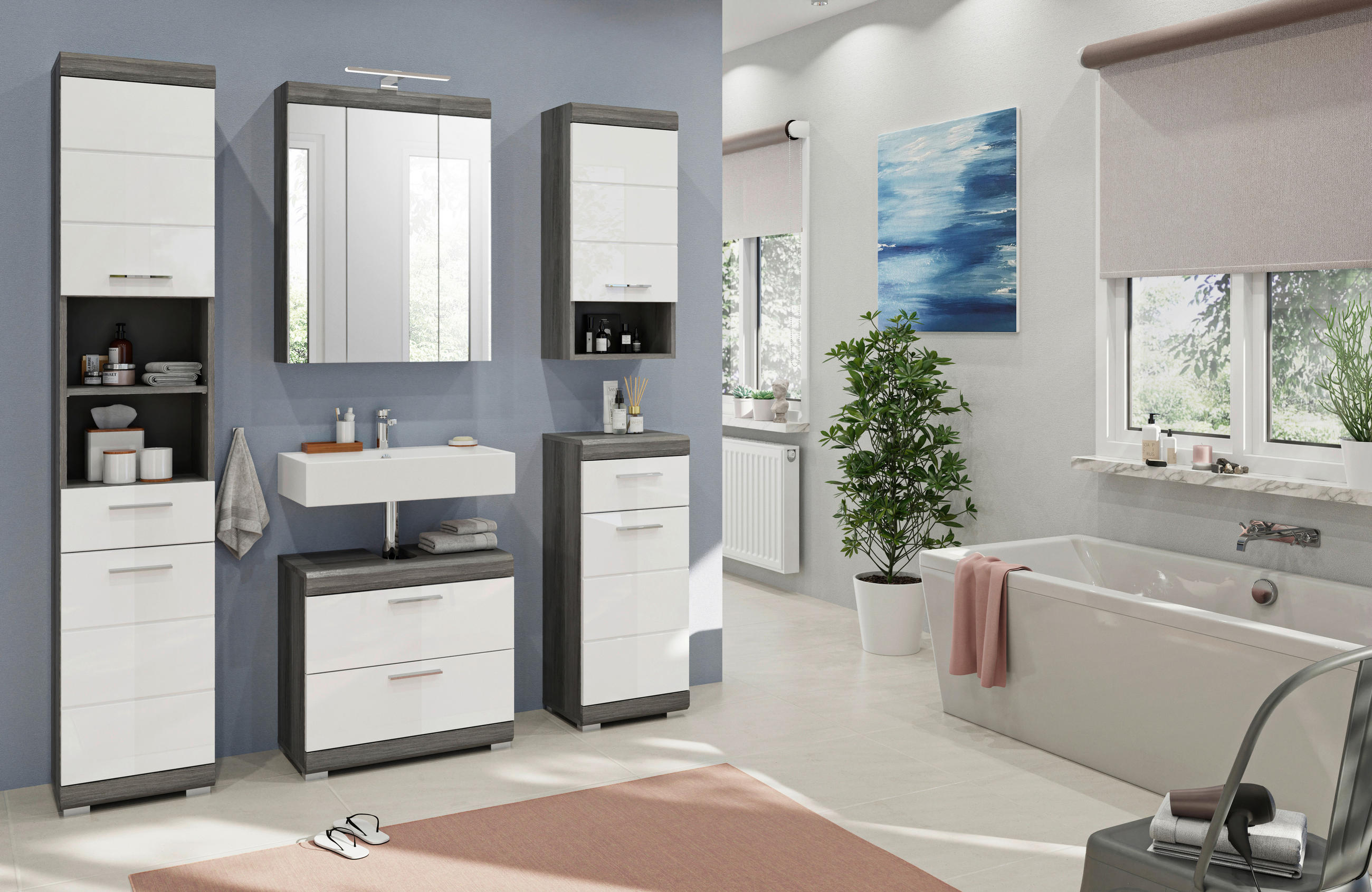 BADEZIMMER 5-teilig  in 134 cm  - Weiß Hochglanz, MODERN, Holzwerkstoff/Kunststoff (134cm) - MID.YOU