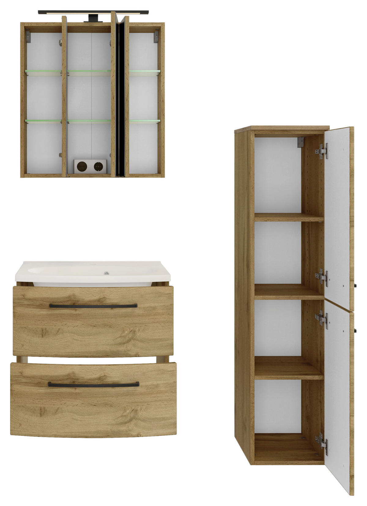 BADEZIMMER  in 90 cm  - Weiss/Eichefarben, Modern, Keramik/Holzwerkstoff (90cm) - Held