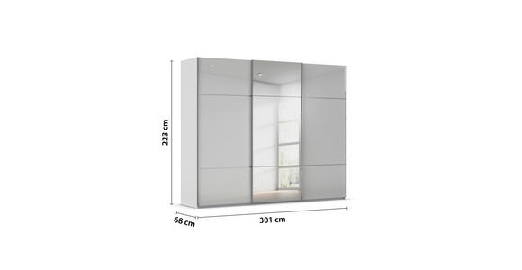 SCHWEBETÜRENSCHRANK 301/223/68 cm 3-türig Grau - Alufarben/Grau, KONVENTIONELL, Glas/Holzwerkstoff (301/223/68cm) - Novel