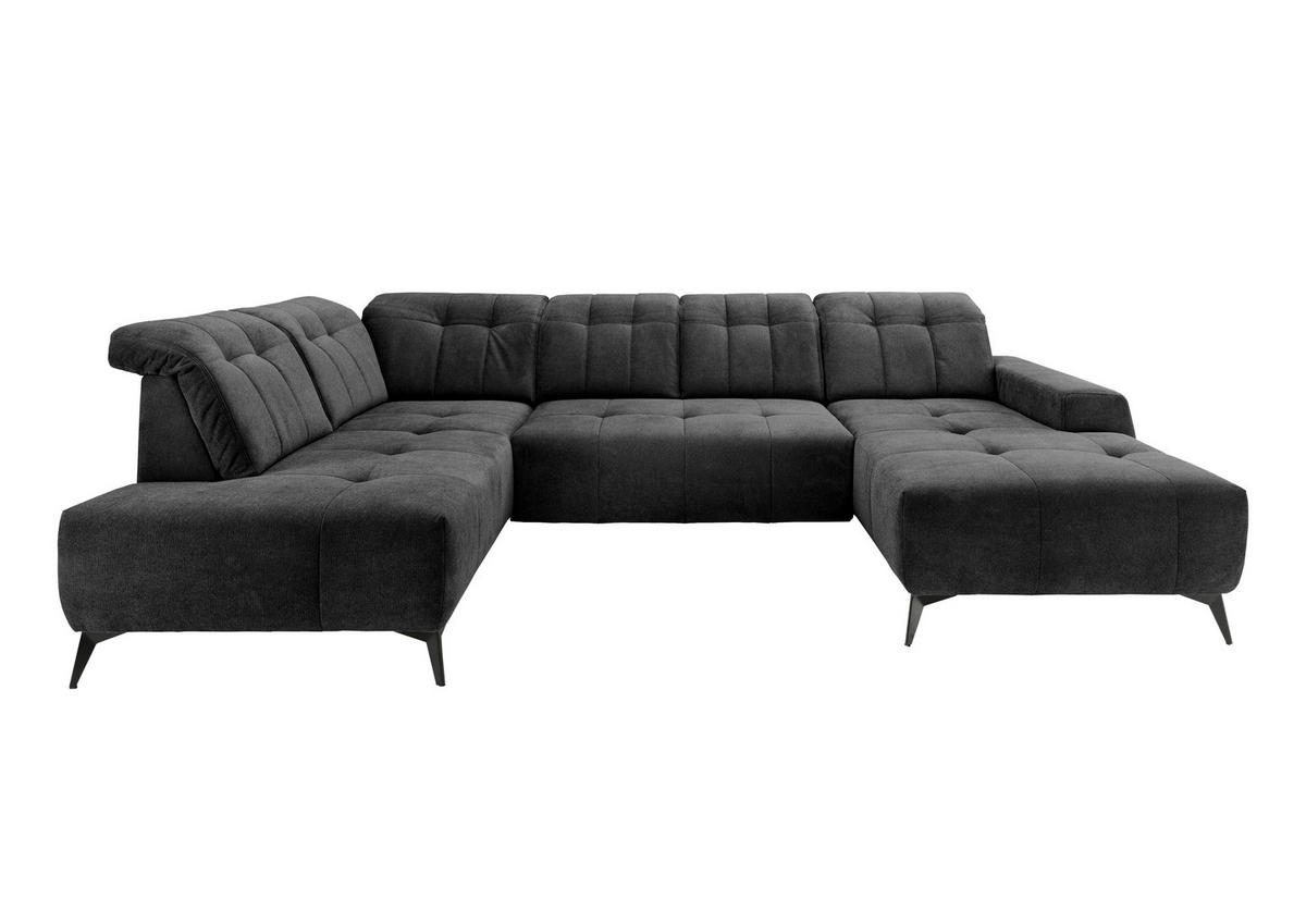 WOHNLANDSCHAFT SANO Anthrazit Chenille  - Anthrazit/Schwarz, MODERN, Textil/Metall (200/337/180cm) - Livetastic