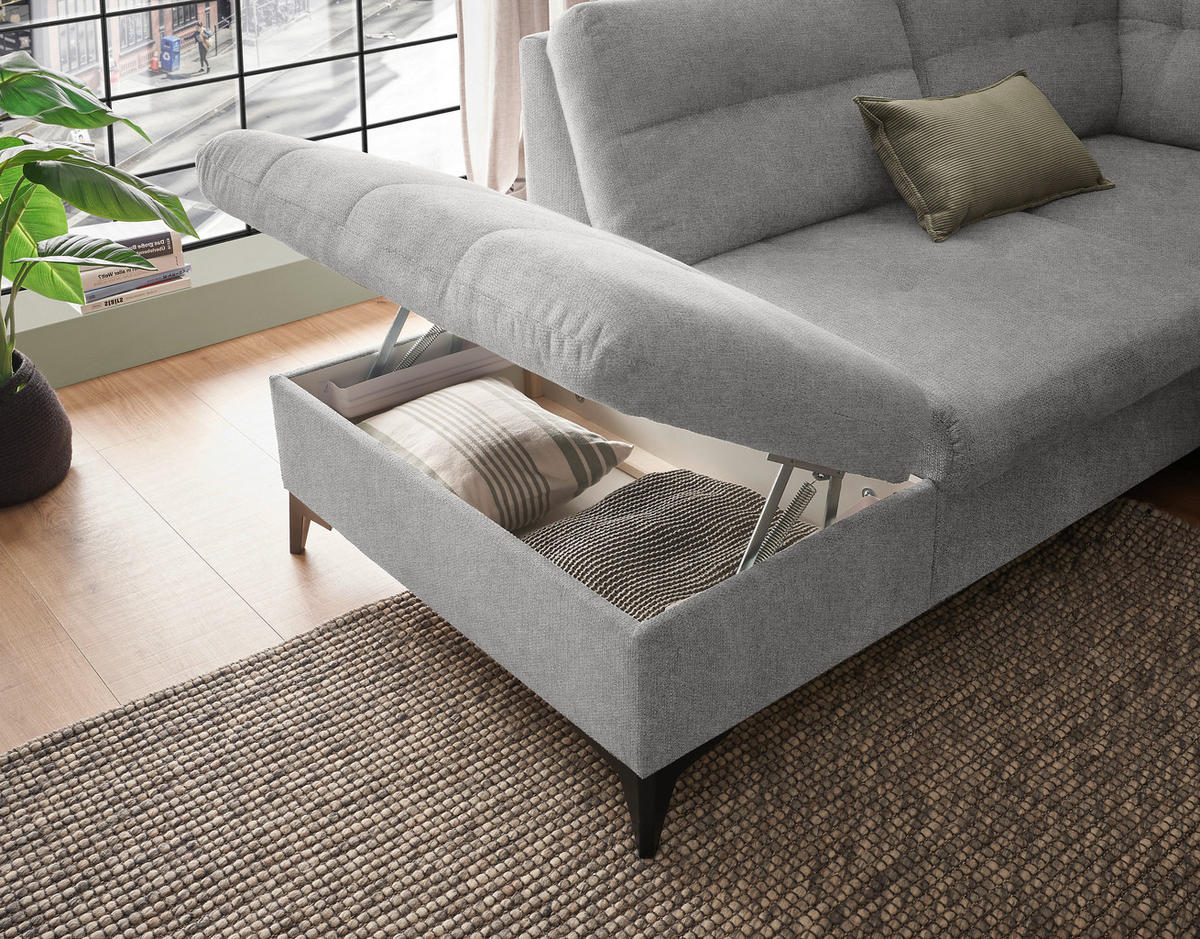 WOHNLANDSCHAFT in Webstoff Grau  - Schwarz/Grau, Konventionell, Kunststoff/Textil (218/324/170cm) - MID.YOU