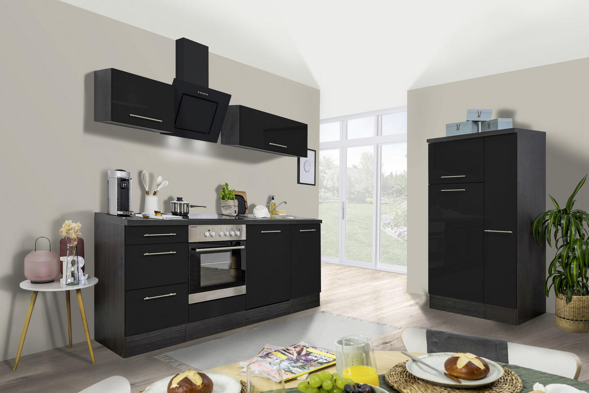KÜCHENBLOCK 310 cm   in Schwarz, Eichefarben  - Edelstahlfarben/Eichefarben, Basics, Holzwerkstoff/Metall (310cm) - Respekta