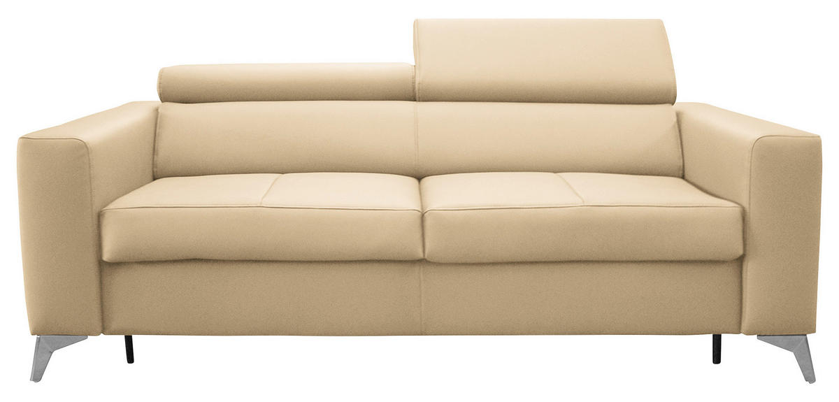 SCHLAFSOFA Beige Echtleder Lederlook  - Beige/Silberfarben, Design, Leder/Textil (206/95/101cm) - Livetastic