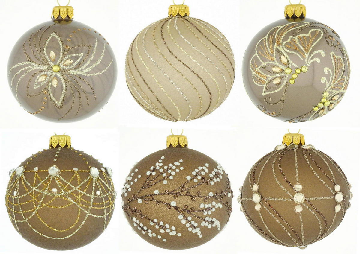KARÁCSONYFAGÖMB - bézs/világosbarna, Lifestyle, Üveg/fém (8cm) - X-Mas