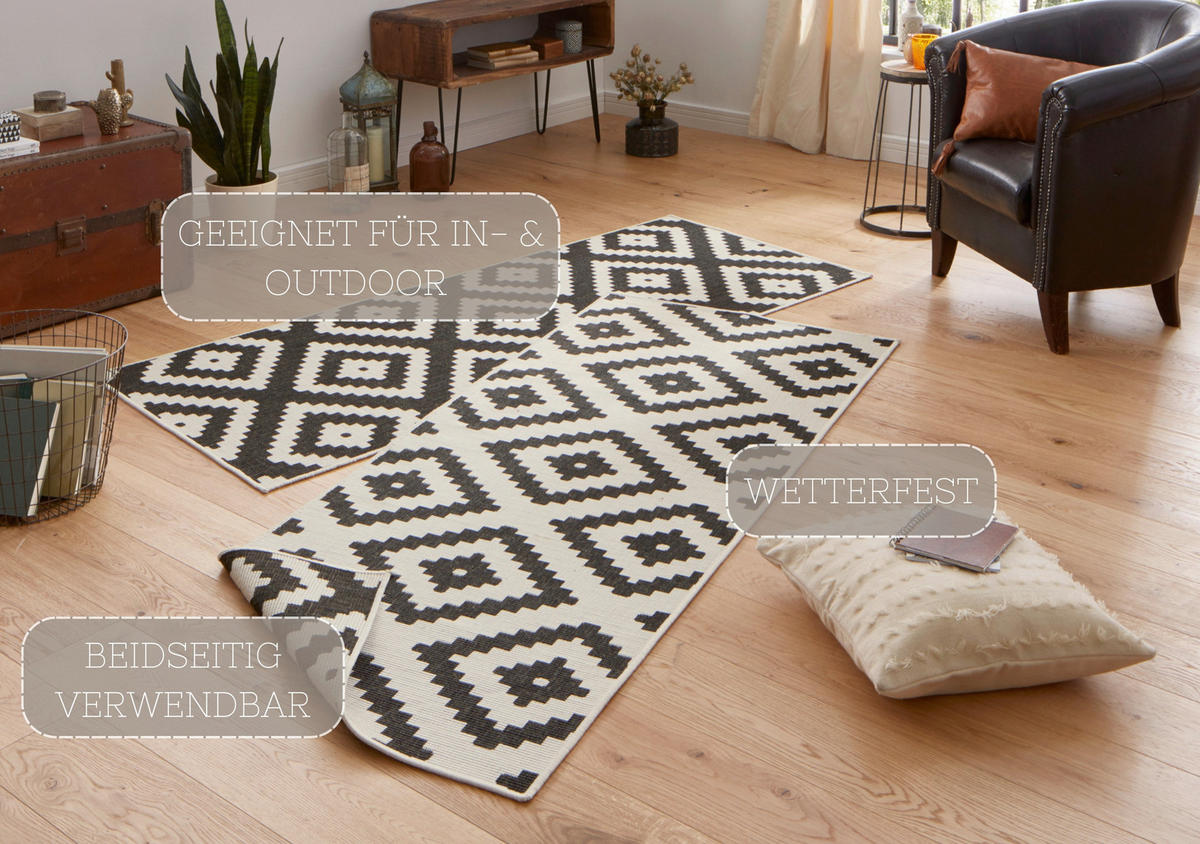 OUTDOORTEPPICH 80/250 cm Twin Schwarz, Creme  - Creme/Schwarz, Basics, Kunststoff (80/250cm) - Hanse Home