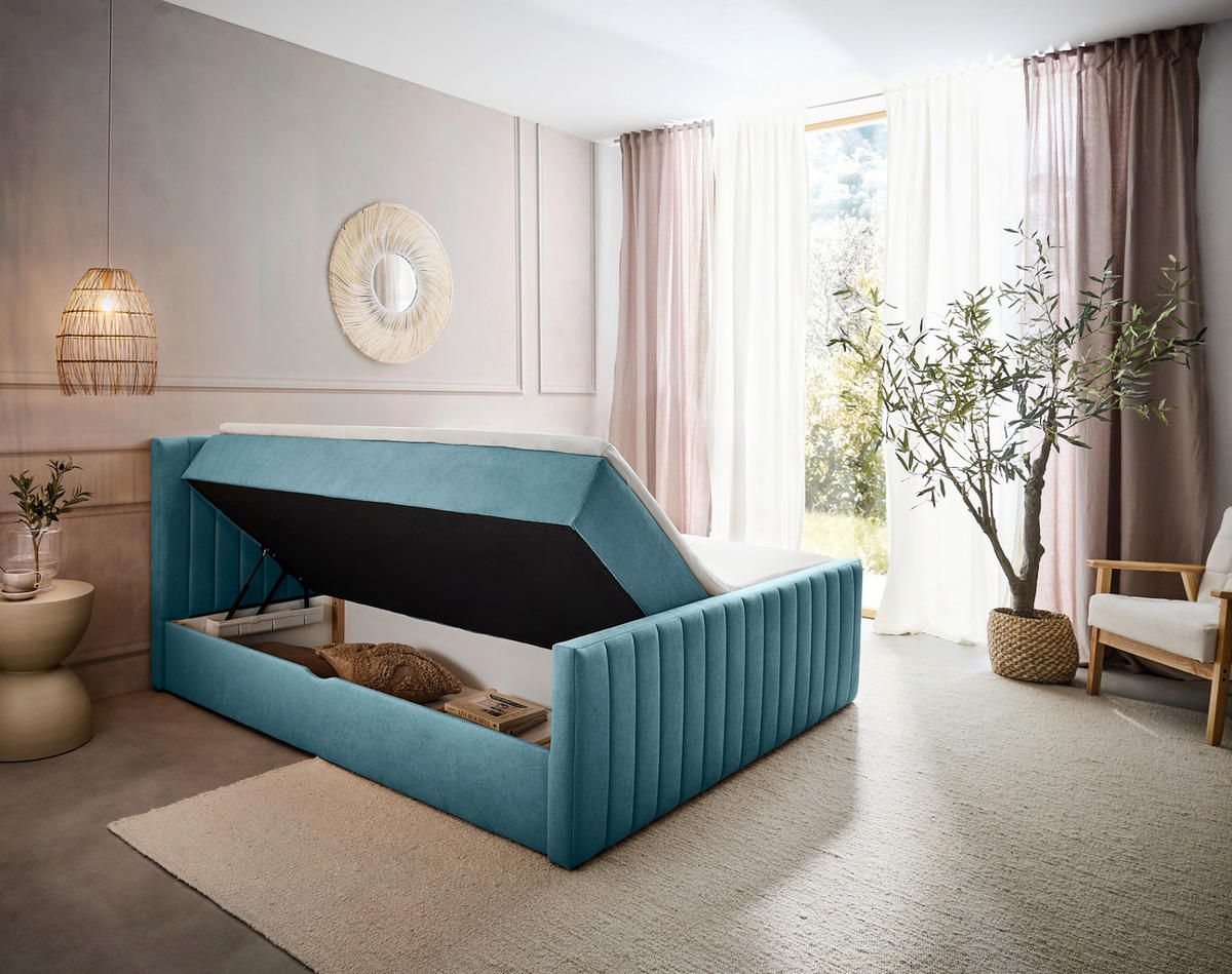 BOXBETT 180/200 cm  in Hellblau  - Schwarz/Hellblau, KONVENTIONELL, Kunststoff/Textil (180/200cm) - Boxxx