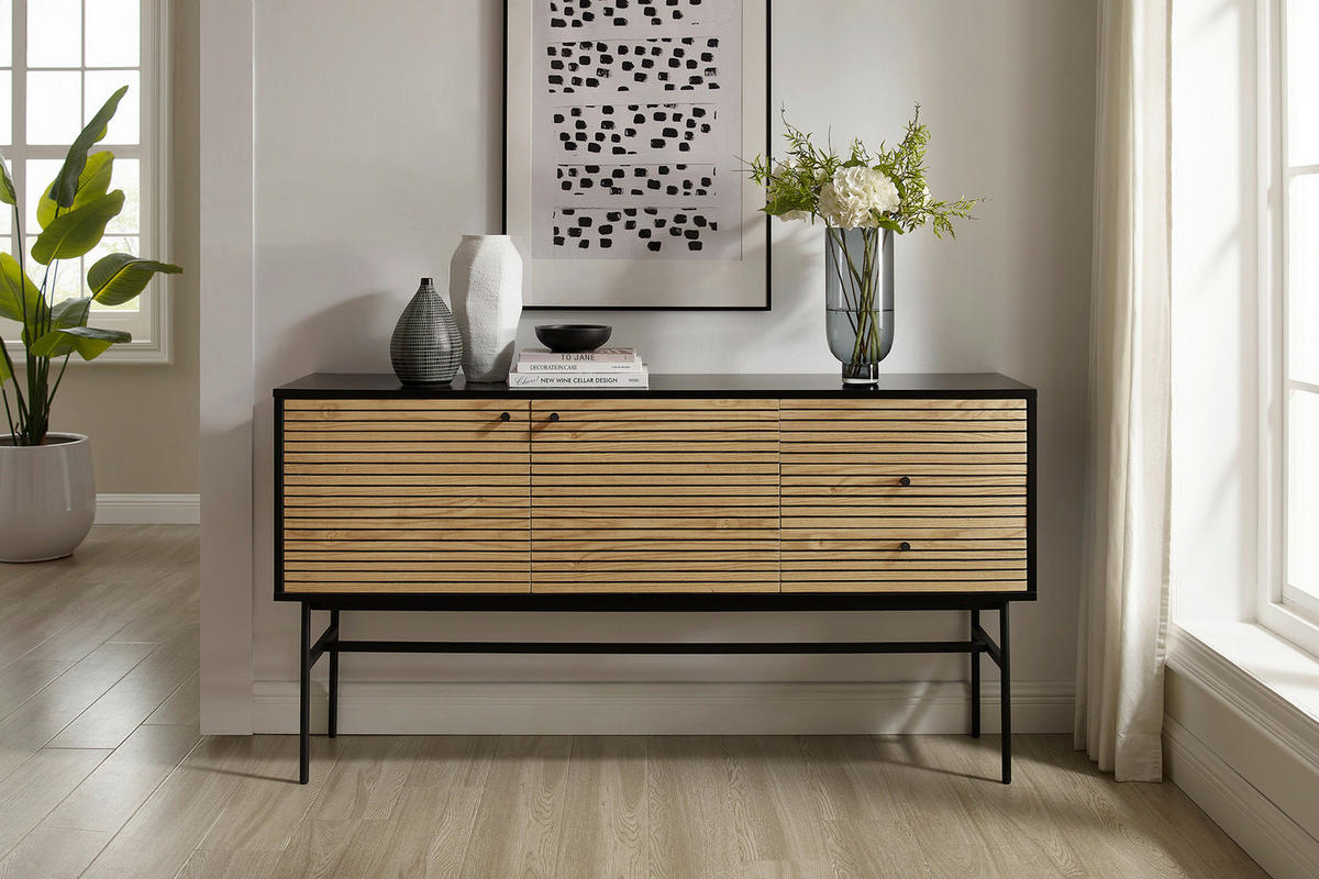 SIDEBOARD 160/85/40 cm  - Eichefarben/Schwarz, Design, Holz/Holzwerkstoff (160/85/40cm) - Livetastic