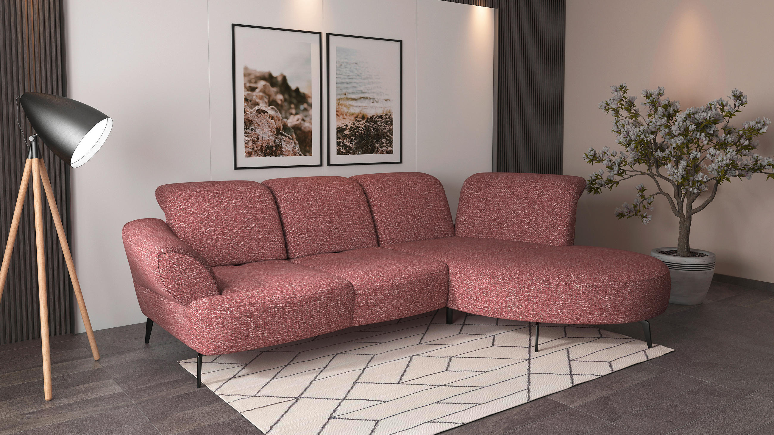 ECKSOFA in Chenille Aubergine - Aubergine/Schwarz, Modern, Textil/Metall (313/208cm) - Sit & More