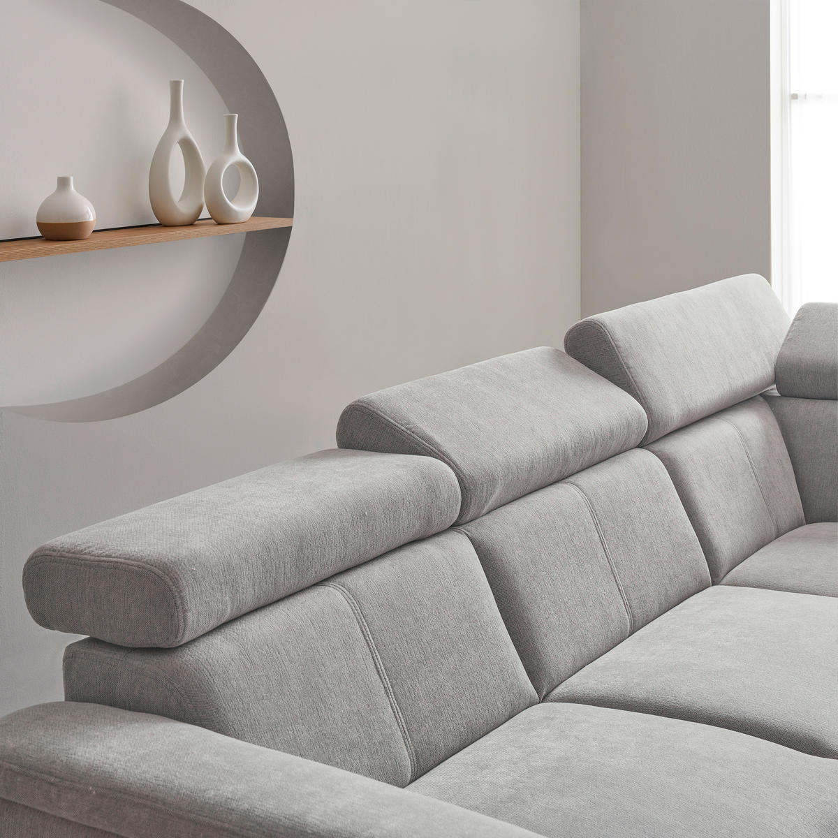 ECKSOFA in Chenille Grau  - Schwarz/Grau, Design, Textil/Metall (260/203cm) - Stylife