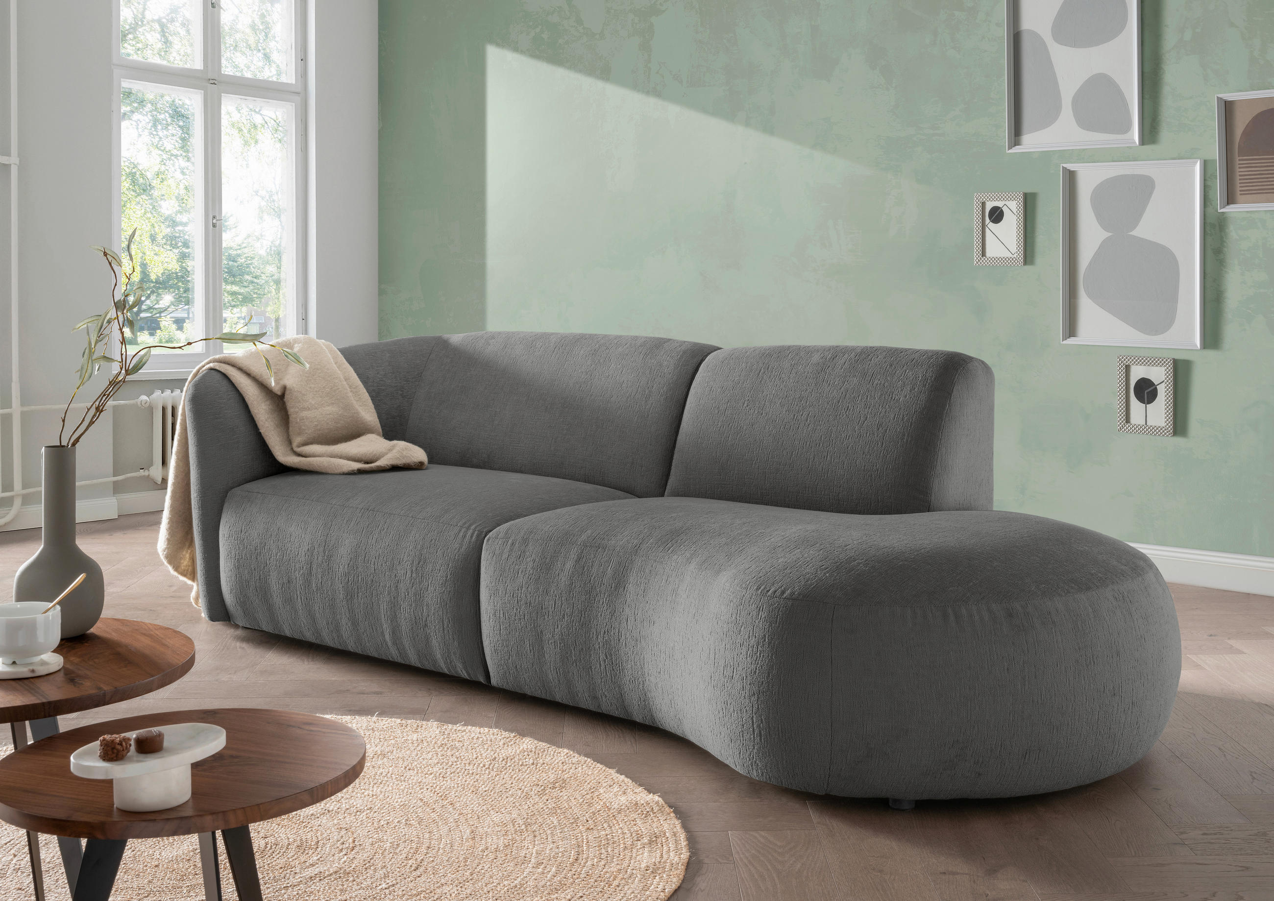 ECKSOFA in Mikrofaser Graubraun - Graubraun/Schwarz, Modern, Kunststoff/Textil (238/107cm) - Livetastic