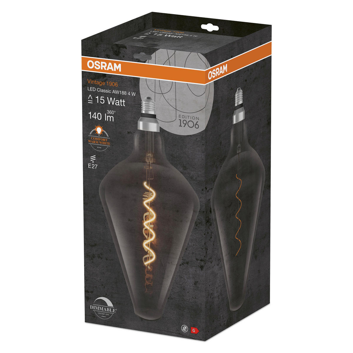 LED-LEUCHTMITTEL   E27 4 W  - Hellgrau, Basics, Glas (19,3/40cm) - Osram